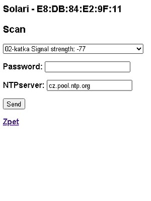 Stránka s nastavením WiFi